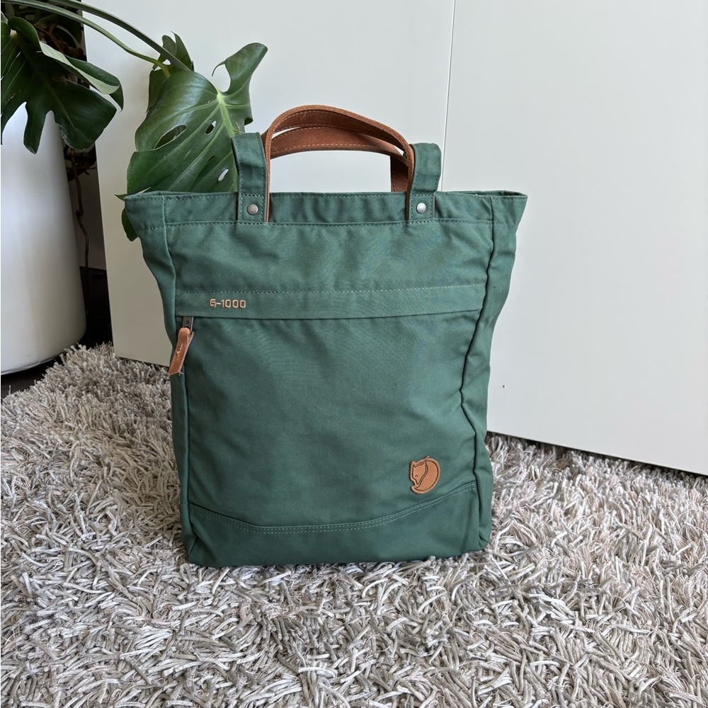 Fjallraven Green Tote with Brown Leather Handles